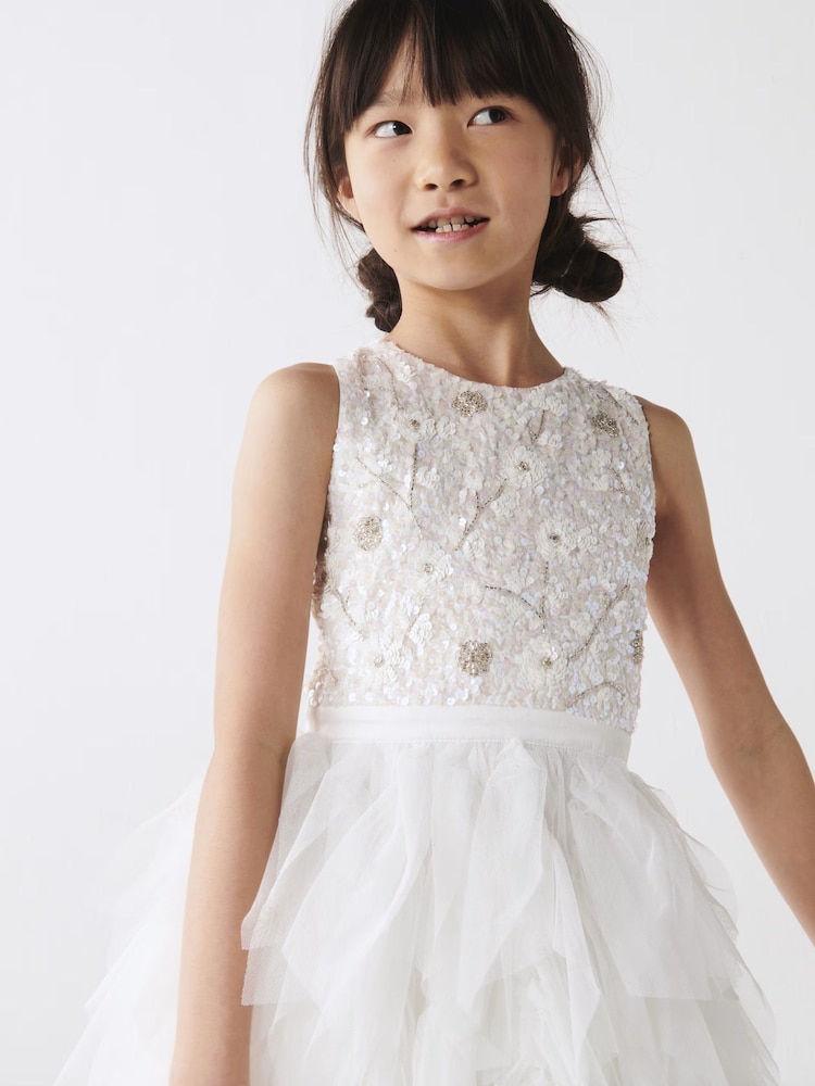 River Island White Mini Girls Mesh Frill Dress - Image 2 of 6 River Island White Mini Girls Mesh Frill Dress - Image 2 of 6