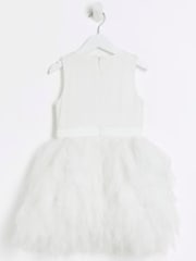 River Island White Mini Girls Mesh Frill Dress - Image 4 of 6