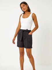 Roman Black Tie Waist Pocket Shorts - Image 2 of 5