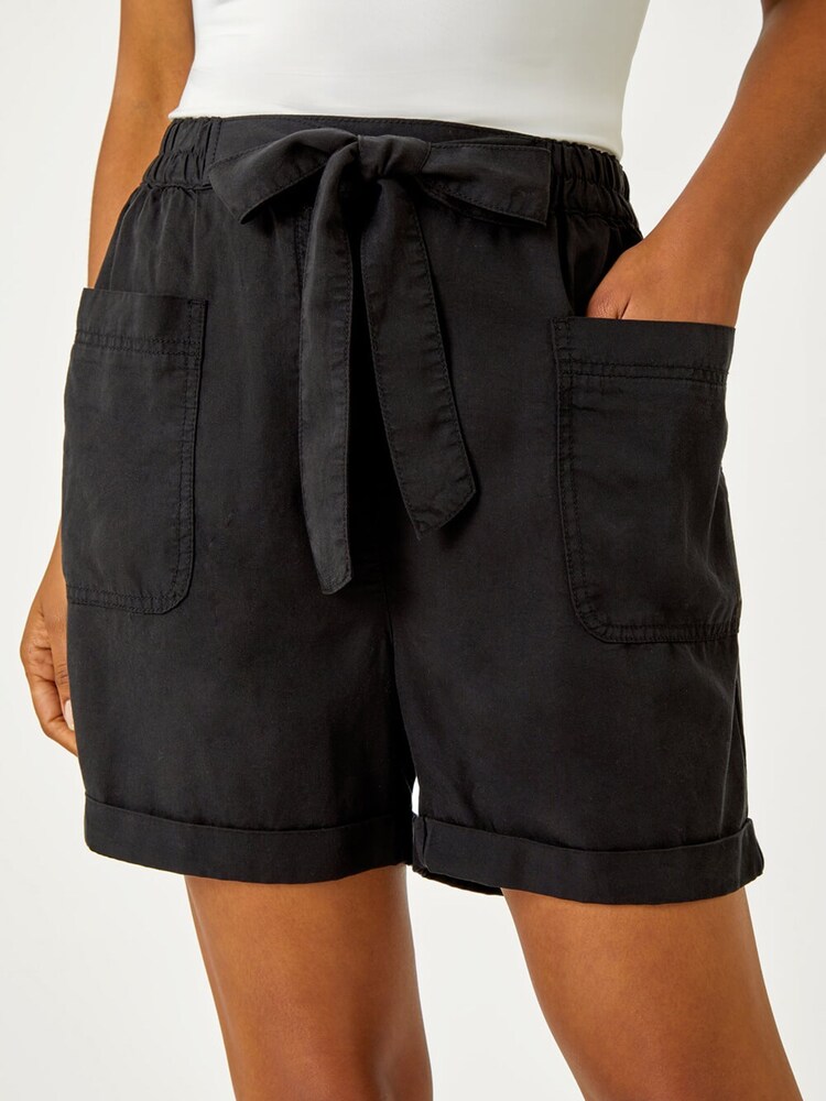 Roman Black Tie Waist Pocket Shorts - Image 5 of 5 Roman Black Tie Waist Pocket Shorts - Image 5 of 5