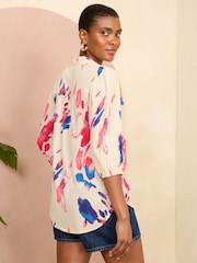 Love & Roses White Ruffle V Neck 3/4 Sleeve Button Through Blouse - Image 3 of 4