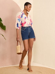 Love & Roses White Ruffle V Neck 3/4 Sleeve Button Through Blouse - Image 4 of 4