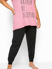 Yours Curve Dark Black Cuffed 100% Cotton Pyjama Bottoms Joggers - Image 2 of 4