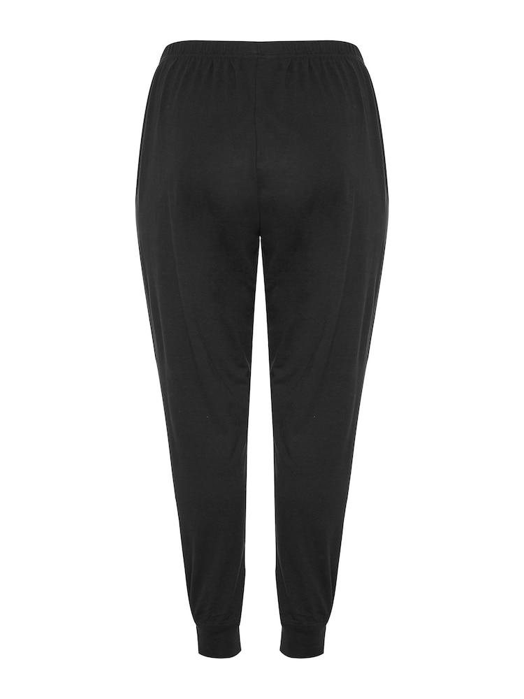 Yours Curve Dark Black Cuffed 100% Cotton Pyjama Bottoms Joggers - Image 4 of 4