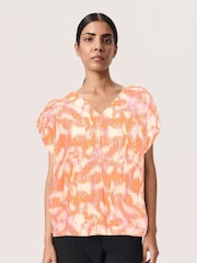 Soaked in Luxury Multi Dusine Short Sleeve V-Neck Blouse - Image 1 of 5