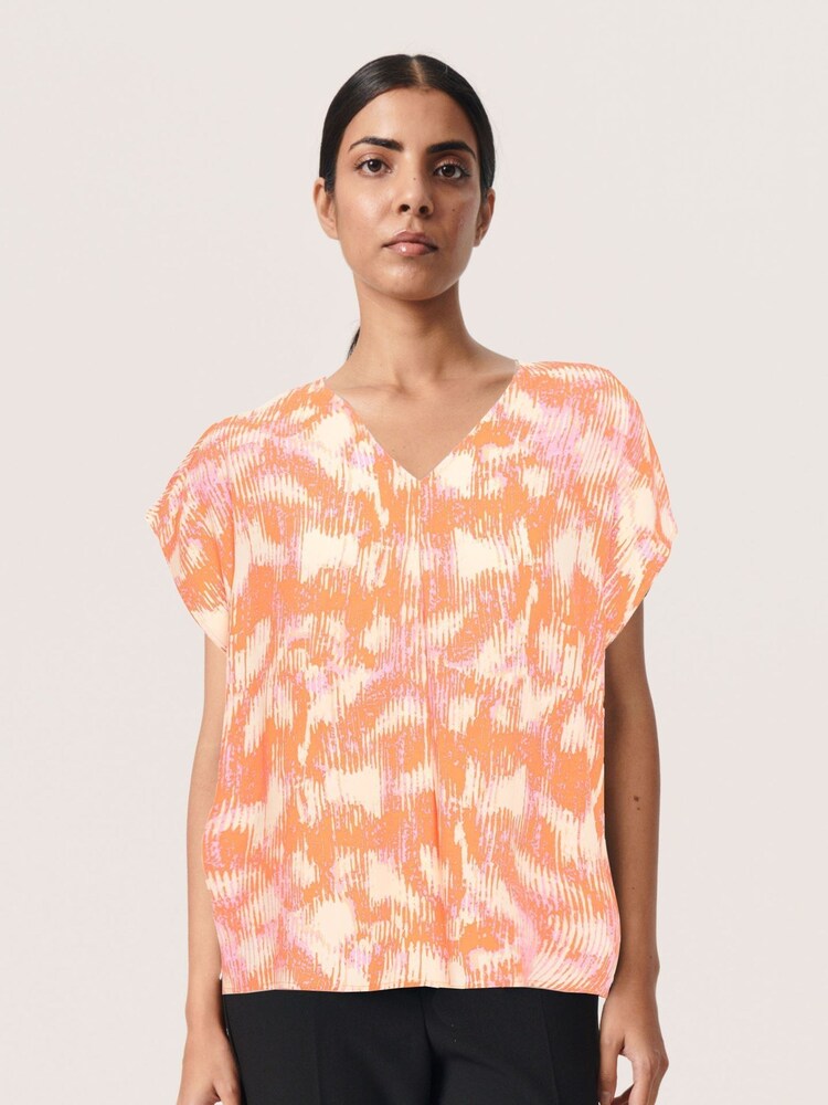 Soaked in Luxury Multi Dusine Short Sleeve V-Neck Blouse - Image 1 of 5