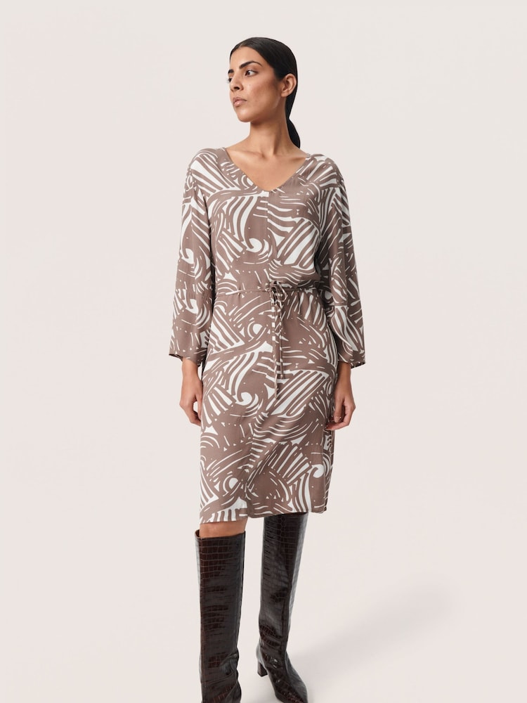 Soaked in Luxury Marian Knee-Length V-Neck Brown Dress - Image 1 of 7