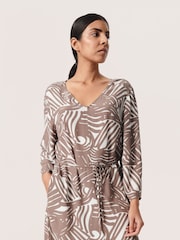 Soaked in Luxury Marian Knee-Length V-Neck Brown Dress - Image 3 of 7