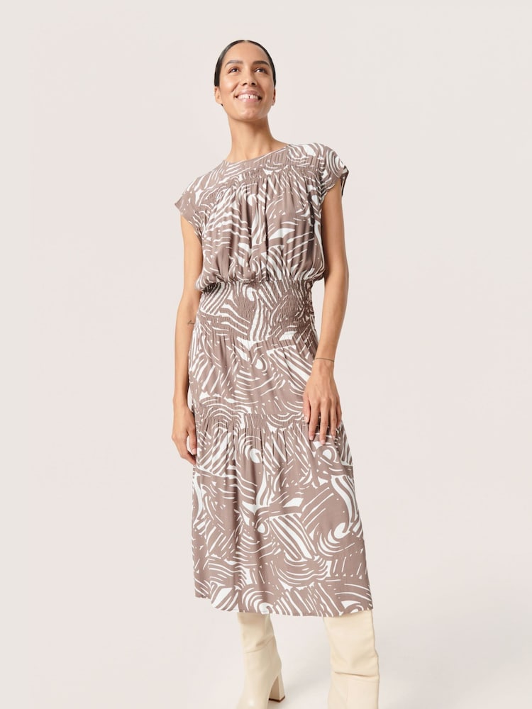Soaked in Luxury Marian Smock Midi Length Printed Brown Dress - Image 1 of 1
