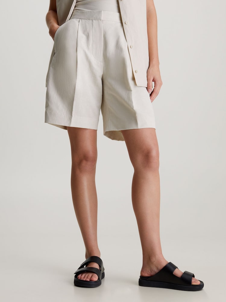Calvin Klein Natural Linen Tailored Shorts - Image 1 of 1