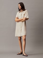 Calvin Klein Natural Linen Shirt Dress - Image 1 of 6