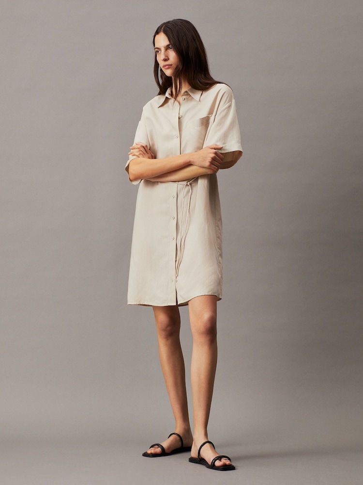 Calvin Klein Natural Linen Shirt Dress - Image 1 of 6 Calvin Klein Natural Linen Shirt Dress - Image 1 of 6