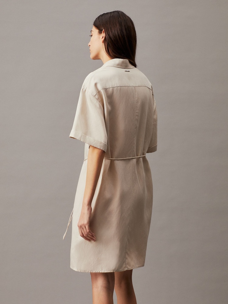 Calvin Klein Natural Linen Shirt Dress - Image 2 of 6 Calvin Klein Natural Linen Shirt Dress - Image 2 of 6