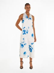 Calvin Klein Blue Satin Printed Shift Dress - Image 2 of 2