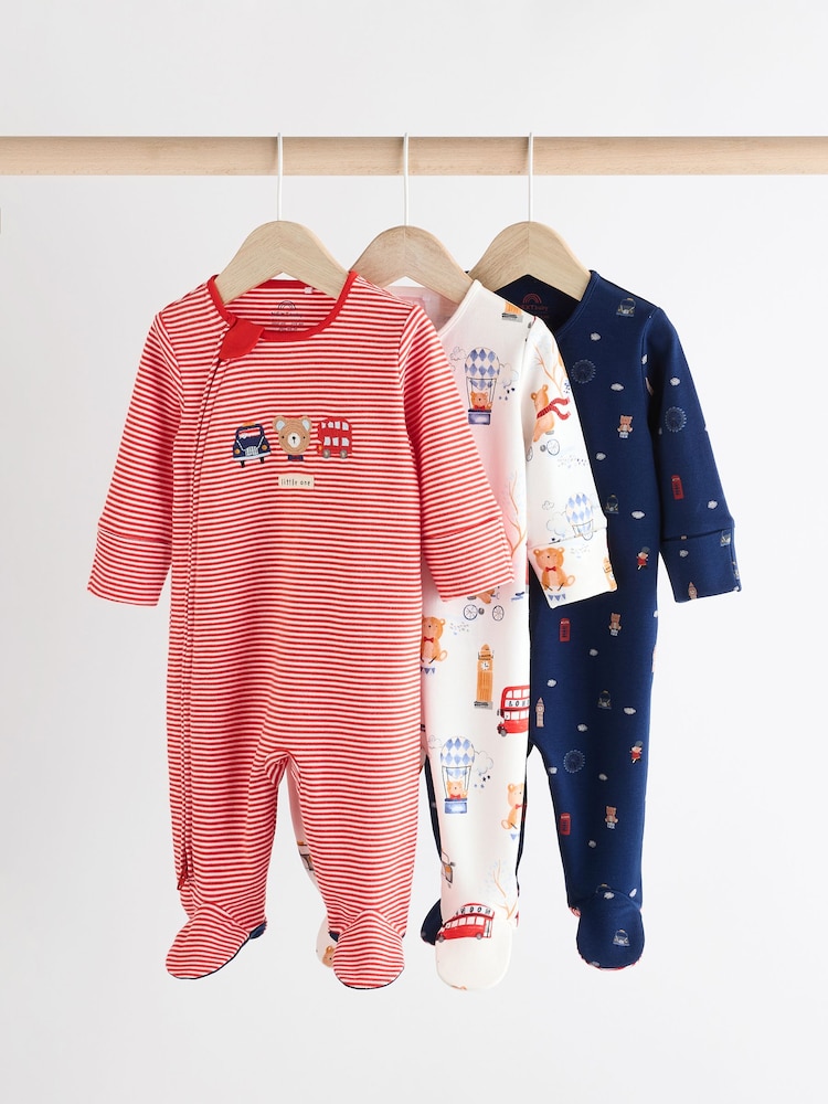 Red/Blue Baby Embroidered Sleepsuits 3 Pack (0mths-2yrs) - Image 1 of 11