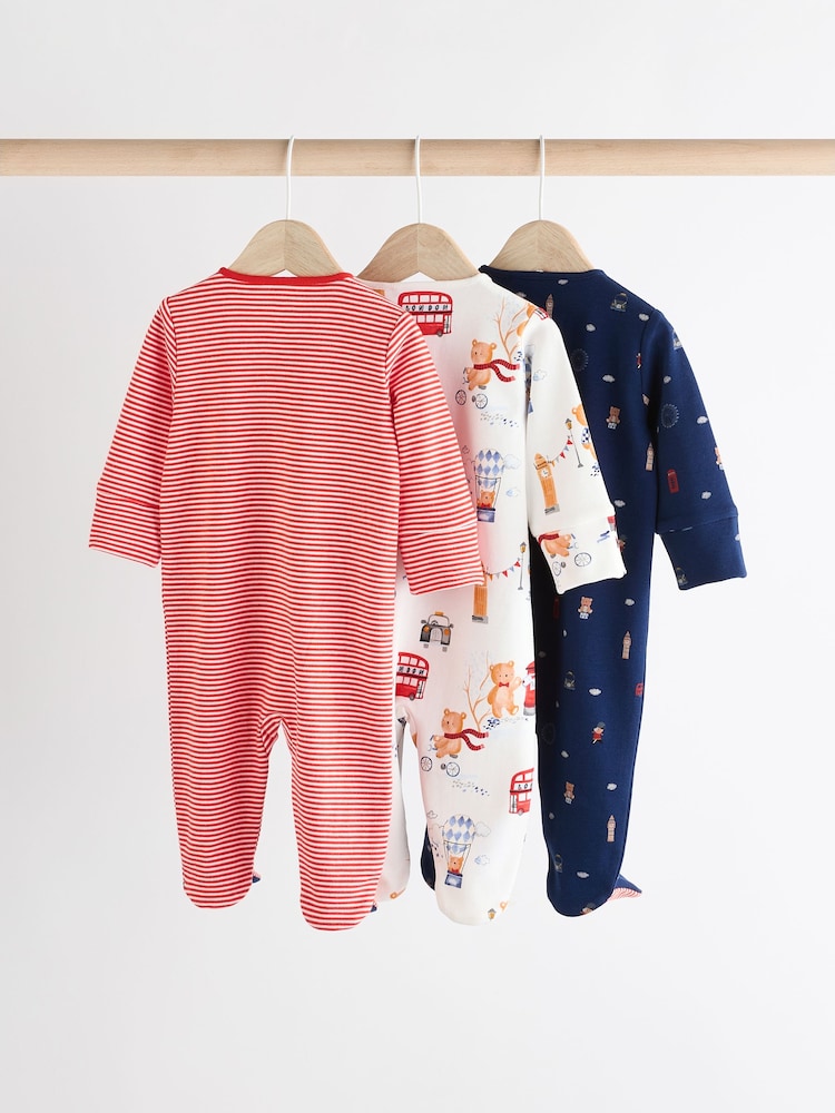 Red/Blue Baby Embroidered Sleepsuits 3 Pack (0mths-2yrs) - Image 2 of 11