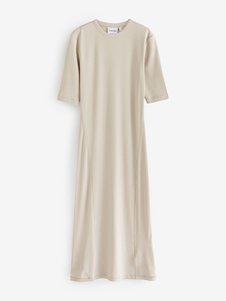 Calvin Klein Natural Rib T-Shirt Midi Dress - Image 3 of 3