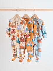 Bright Baby 2 Way Zip Sleepsuits 3 Pack (0mths-2yrs) - Image 1 of 12