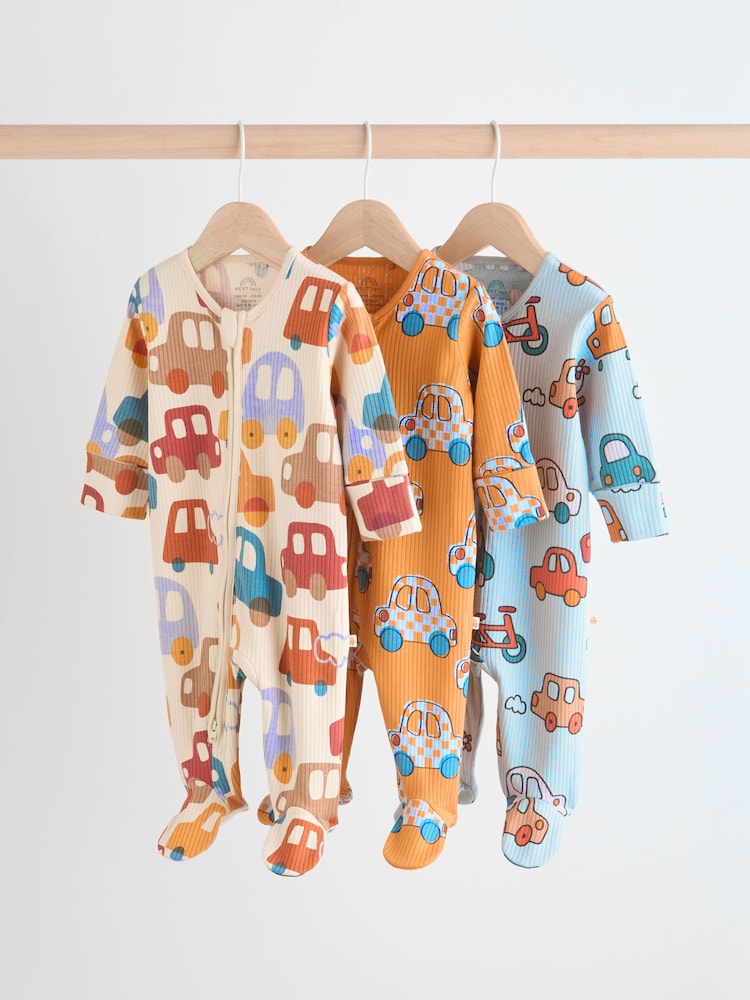 Bright Baby 2 Way Zip Sleepsuits 3 Pack (0mths-2yrs) - Image 1 of 12