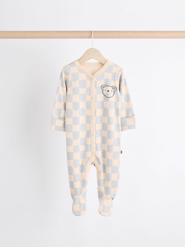 Bear Checkerboard Baby Sleepsuits 3 Pack (0mths-3yrs) - Image 6 of 13