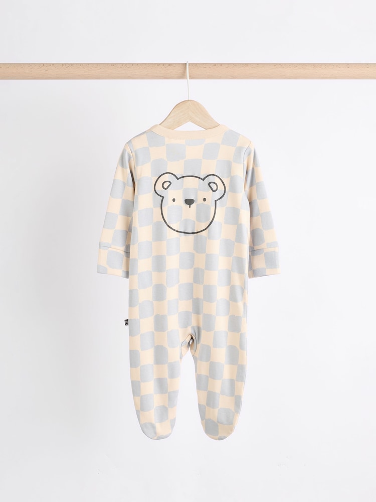 Bear Checkerboard Baby Sleepsuits 3 Pack (0mths-3yrs) - Image 7 of 13