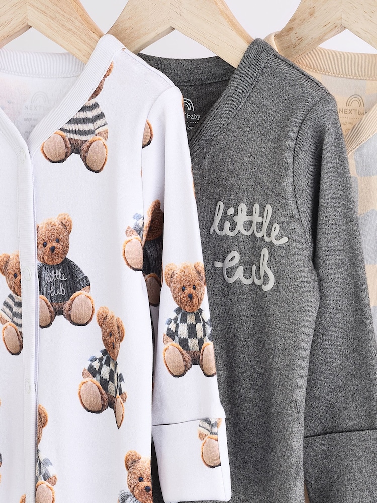 Bear Checkerboard Baby Sleepsuits 3 Pack (0mths-3yrs) - Image 8 of 13