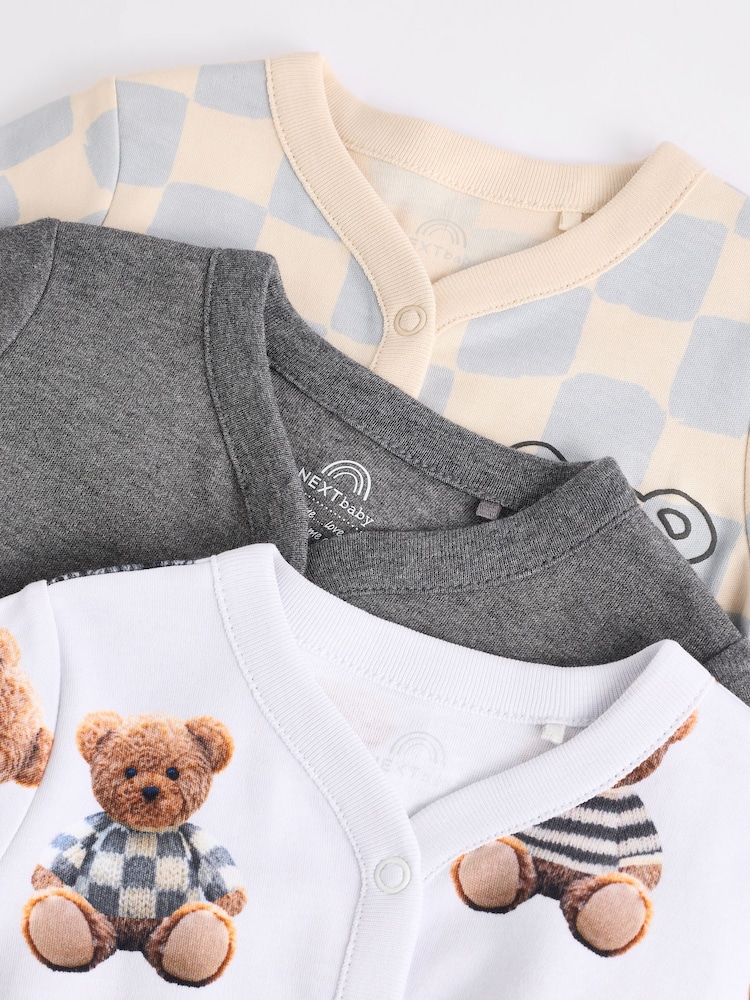 Bear Checkerboard Baby Sleepsuits 3 Pack (0mths-3yrs) - Image 9 of 13