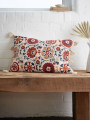 Pineapple Elephant Red/Natural Yasmine Tassel 100% Cotton Cushion - Image 1 of 5