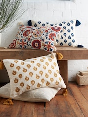Pineapple Elephant Red/Natural Yasmine Tassel 100% Cotton Cushion - Image 4 of 5