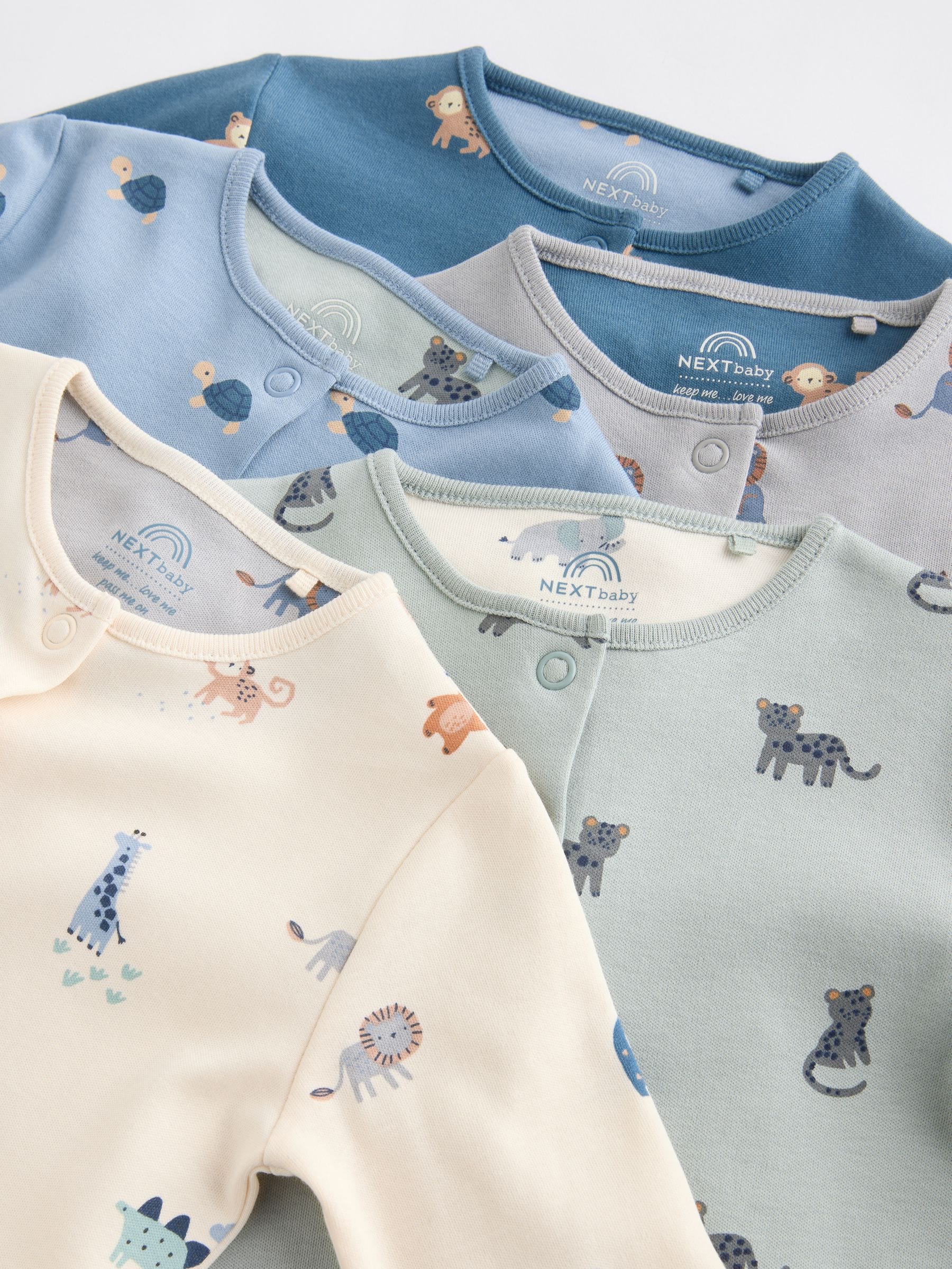 Buy Teal Blue Patterned Baby Sleepsuits 5 Pack (0-2yrs) from the
