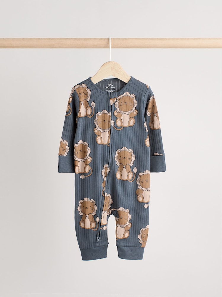 Navy Baby Two Way Zip Footless 100% Cotton Sleepsuits 3 Pack (0mths-3yrs) - Image 3 of 12