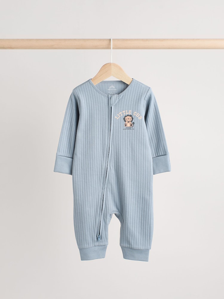 Navy Baby Two Way Zip Footless 100% Cotton Sleepsuits 3 Pack (0mths-3yrs) - Image 5 of 12