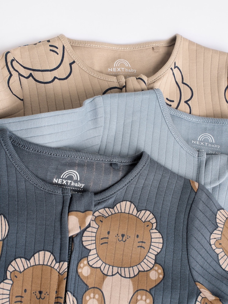 Navy Baby Two Way Zip Footless 100% Cotton Sleepsuits 3 Pack (0mths-3yrs) - Image 8 of 12