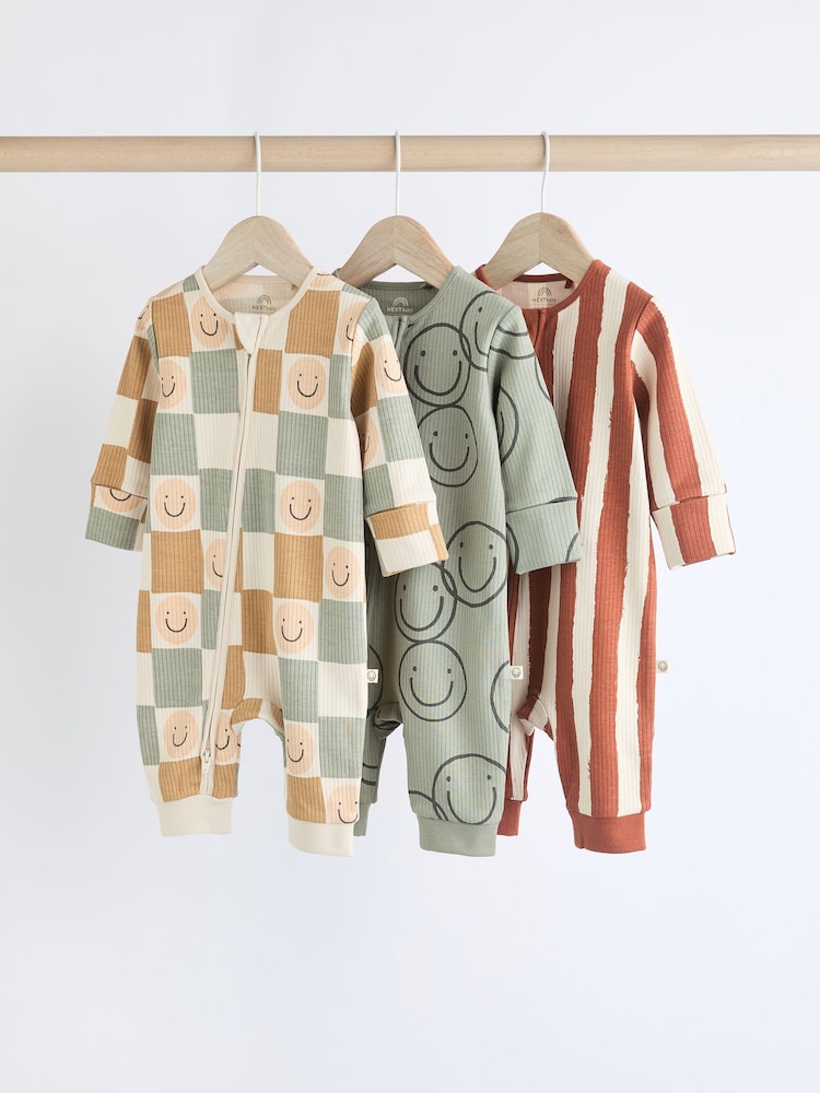 Neutral/Schachbrettmuster - Fußlose Baby-Schlafanzüge mit Reißverschluss 100% aus Baumwolle 3 -Pack (0Monate-3Jahre) - Bild 1 von 16
