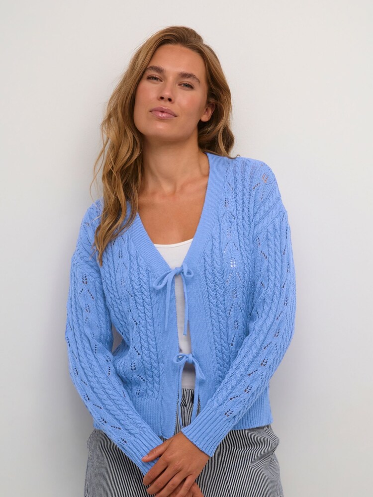 Kaffe Blue Maria V-Neck Tie Fastening Cardigan - Image 1 of 5