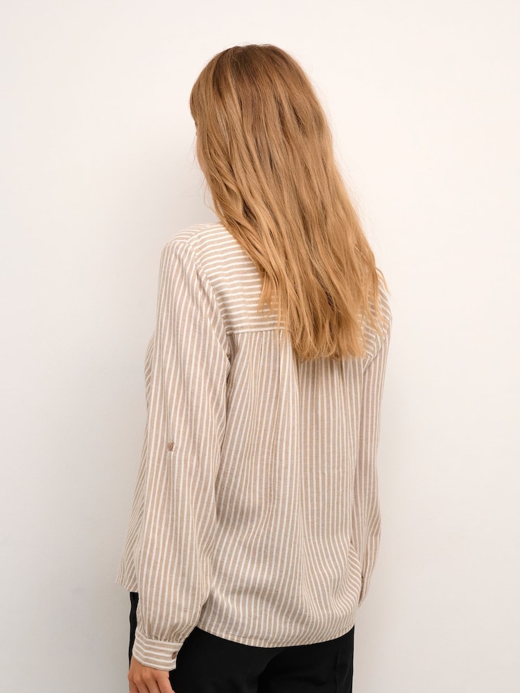 Kaffe Yellow Milia Long Sleeve Notch Neck Blouse With Linen - Image 2 of 4 Kaffe Yellow Milia Long Sleeve Notch Neck Blouse With Linen - Image 2 of 4