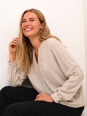 Kaffe Yellow Milia Long Sleeve Notch Neck Blouse With Linen - Image 4 of 4