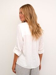 Kaffe Milia White Long Sleeve Notch Neck Blouse With Linen - Image 2 of 7