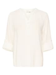 Kaffe Milia White Long Sleeve Notch Neck Blouse With Linen - Image 6 of 7