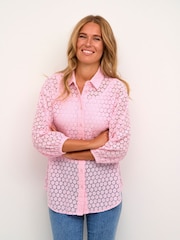 Kaffe Pink Loren Lace 3/4 Sleeve Sheer Shirt - Image 1 of 5