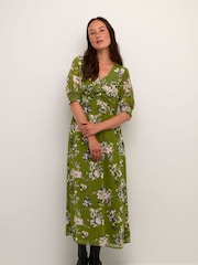 Kaffe Green Vita V-Neck Half Sleeve Maxi Dress - Image 1 of 4