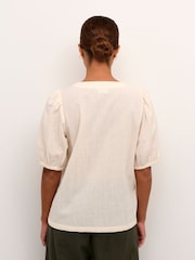 Kaffe Vigga V-Neck Half Sleeve Cotton/Linen Mix White Shirt - Image 2 of 6