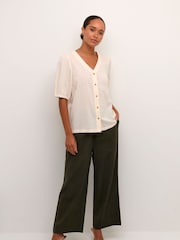Kaffe Vigga V-Neck Half Sleeve Cotton/Linen Mix White Shirt - Image 3 of 6