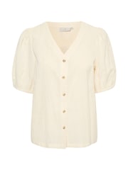 Kaffe Vigga V-Neck Half Sleeve Cotton/Linen Mix White Shirt - Image 5 of 6