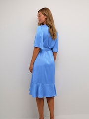 Kaffe Blue Lotte Knee Length Satin Wrap Dress - Image 3 of 5