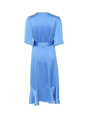 Kaffe Blue Lotte Knee Length Satin Wrap Dress - Image 5 of 5