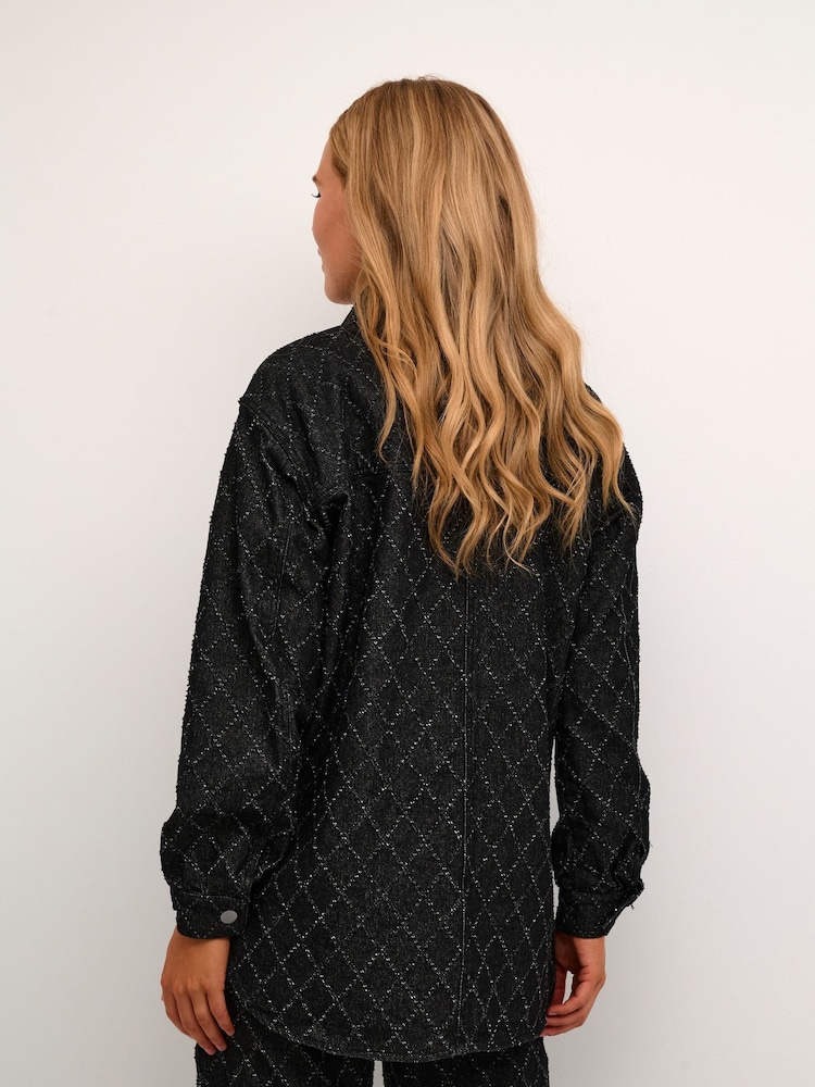 Kaffe Grey Olivia Textured Pattern Denim Shirt - Image 2 of 6
