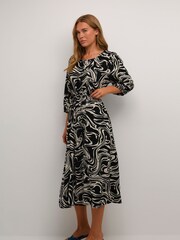 Kaffe Carmen 3/4 Sleeve Round Neck Black Dress - Image 1 of 4