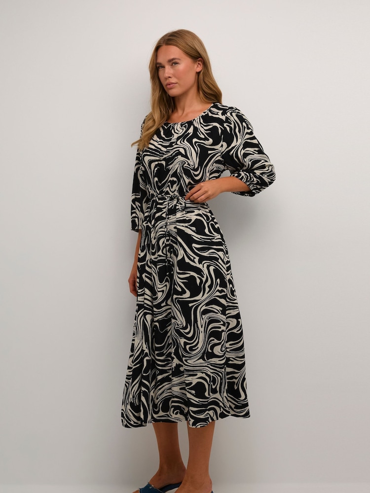 Kaffe Carmen 3/4 Sleeve Round Neck Black Dress - Image 1 of 4 Kaffe Carmen 3/4 Sleeve Round Neck Black Dress - Image 1 of 4