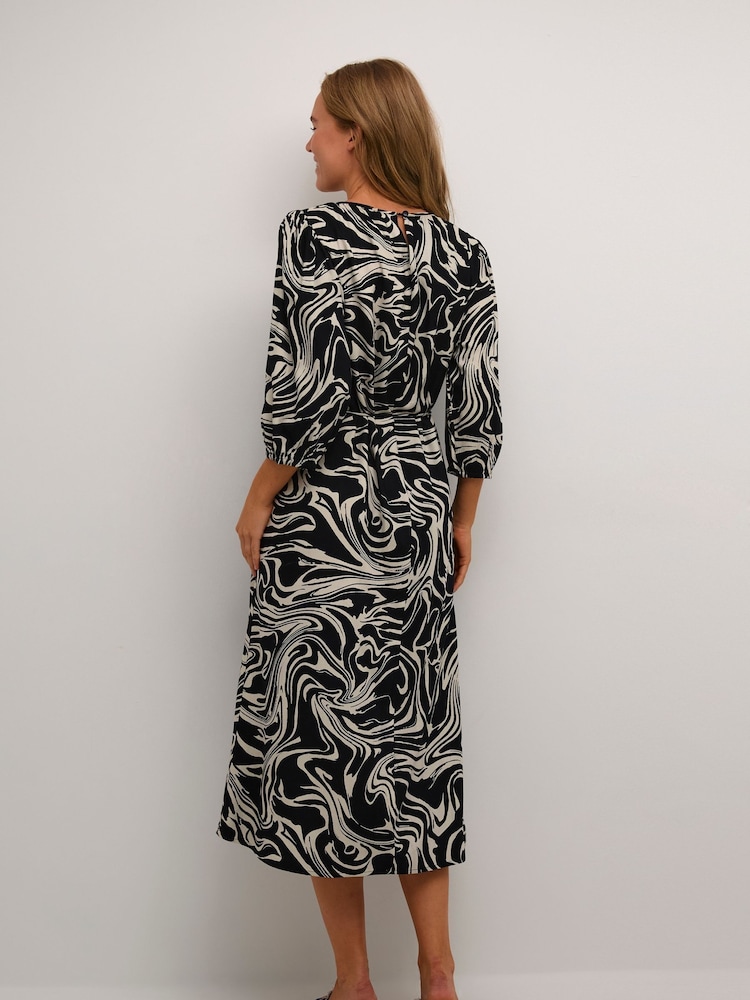 Kaffe Carmen 3/4 Sleeve Round Neck Black Dress - Image 2 of 4 Kaffe Carmen 3/4 Sleeve Round Neck Black Dress - Image 2 of 4